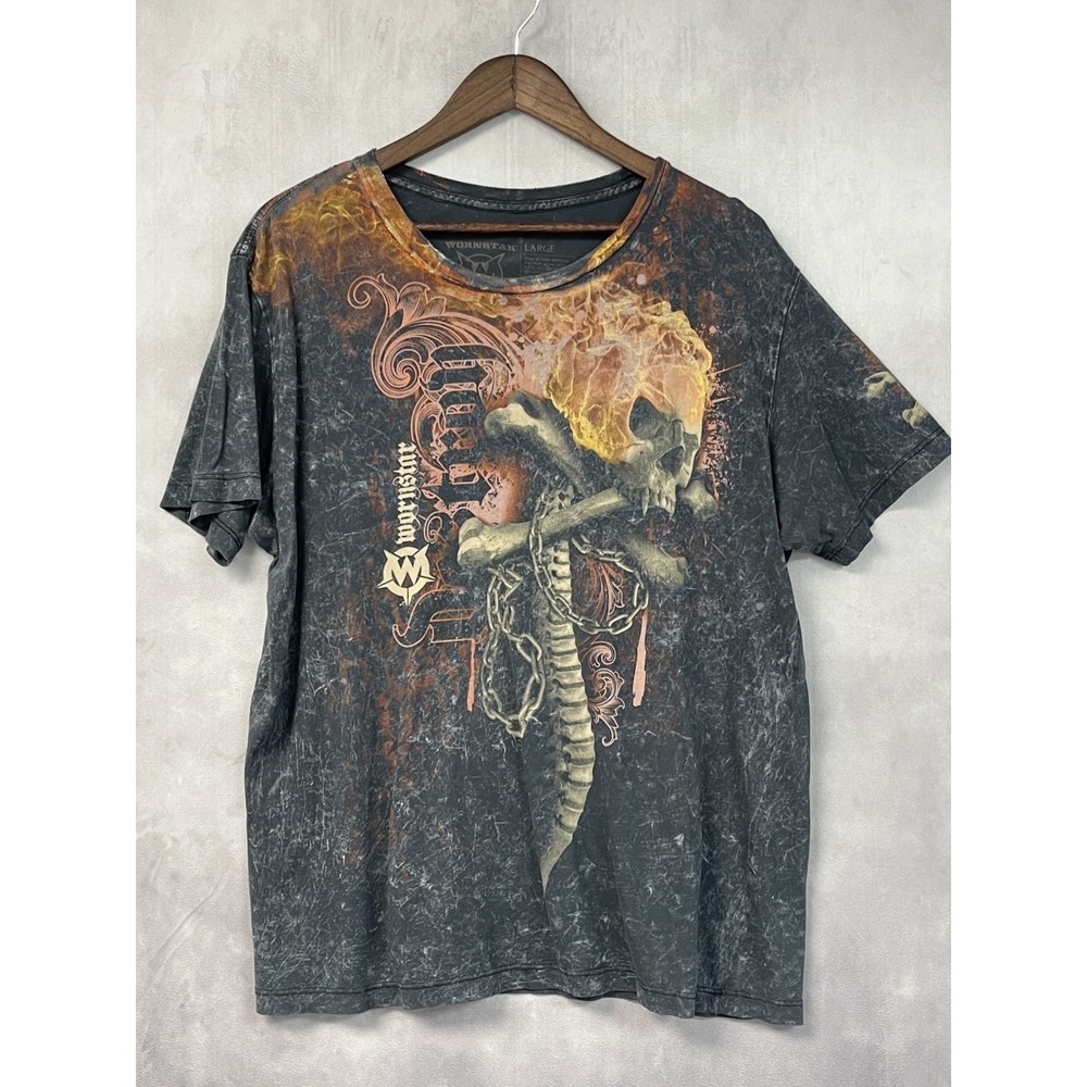 Wornstar Destroy Mens TShirt Size L Skull Skeleton Flame Graphic Rock Biker Punk